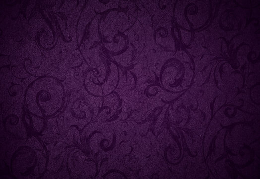 stylish royal purple swirl texture or background with lovely floral and vine curls and patterns and subtle vignette