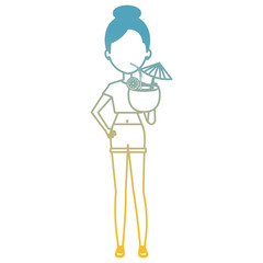 young woman with coconut cocktail