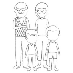 cute grandparents couple with kids characters