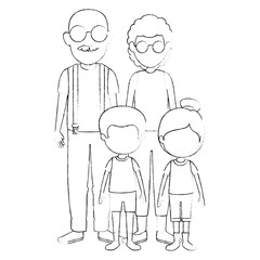 cute grandparents couple with kids characters