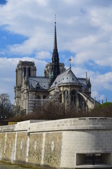 Fototapeta na wymiar The magnificent gothic cathedral of Notre Dame in Paris as seen from the Seine
