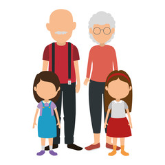 cute grandparents couple with kids characters