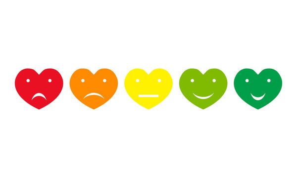 5 colorful hearts rating emoji, vector illustration