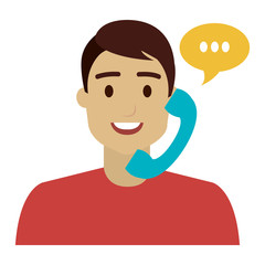 call center agent with telephone and speech bubble