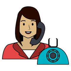 call center woman with telephone character