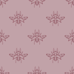 Pastel seamless stag beetles pattern background