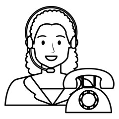 call center woman with headset and telephone