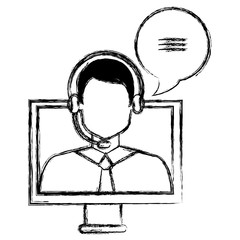 call center agent with headset and computer