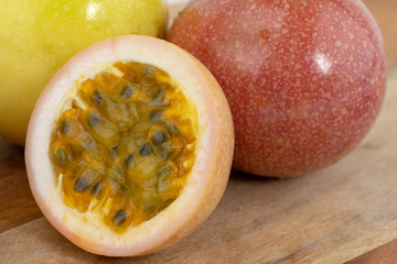 Passion fruit close up. Concept vitamin C in the fruit.
