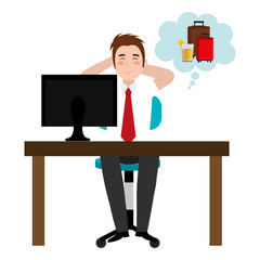 businessman in the office thinking on vacations