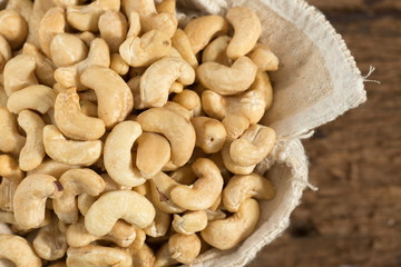 Pile of cashew nuts with close up shot.