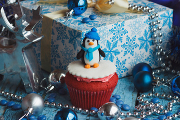Christmas cupcake with colored decorations
