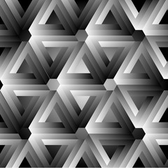 Hexagon kaleidoscope optical illusion forming penrose triangles