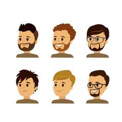 Caucasian male face avatars,characters isolated on white background