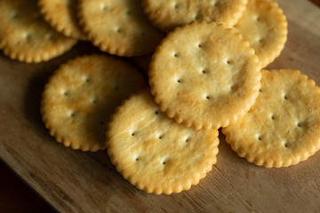 Crispy Crackers on wooden board