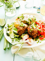 Mashed potatoes and meatballs