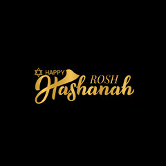 Fototapeta na wymiar Rosh Hashanah. Jewish New Year. Hand lettering illustration for banner, flyer, print material, sticker, typography, poster, greeting card, postcard, logo. Calligraphy of gold color. Vector
