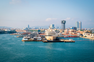 Port Vell, waterfront harbor in Barcelona, Catalonia, Spain.