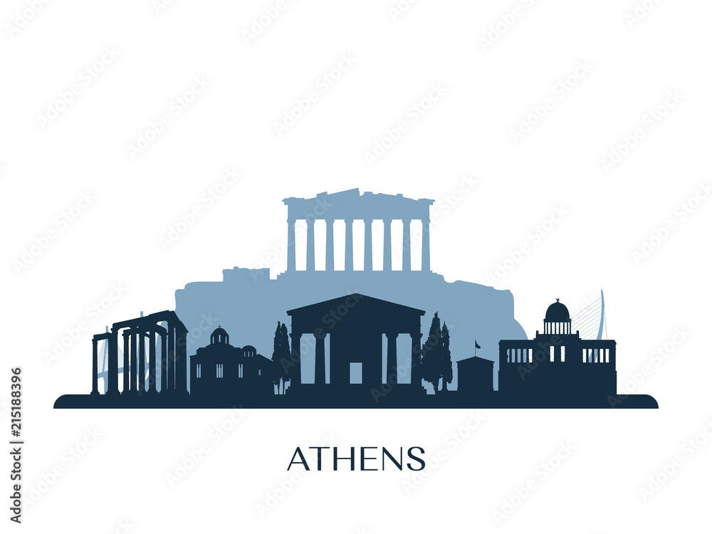 Wall mural athens skyline, monochrome silhouette. vector illustration.