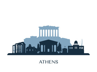 Athens skyline, monochrome silhouette. Vector illustration. - obrazy, fototapety, plakaty