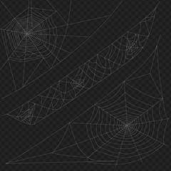 Set of round and straight spider cobweb for halloween design and decoration.