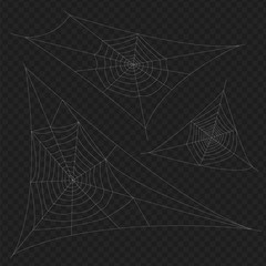 Set of circular hanging arachnid cogweb for design. Halloween spiderweb decoration elements.