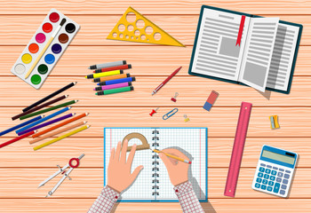 Students wooden desk.