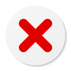Obraz premium Flat white round sticker X mark icon, button. Cross symbol isolated on white background.