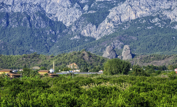 City mosque landscape in Kirish, Kemer, Turkey