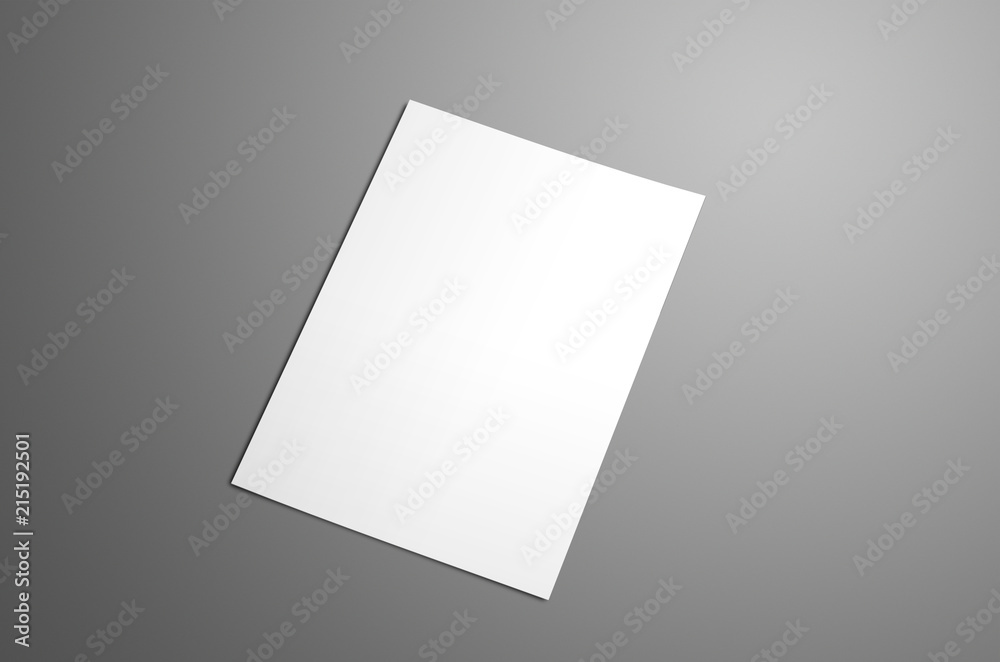Poster universal blank a4, (a5) bi-fold brochure with soft realistic shadows isolated on gray.