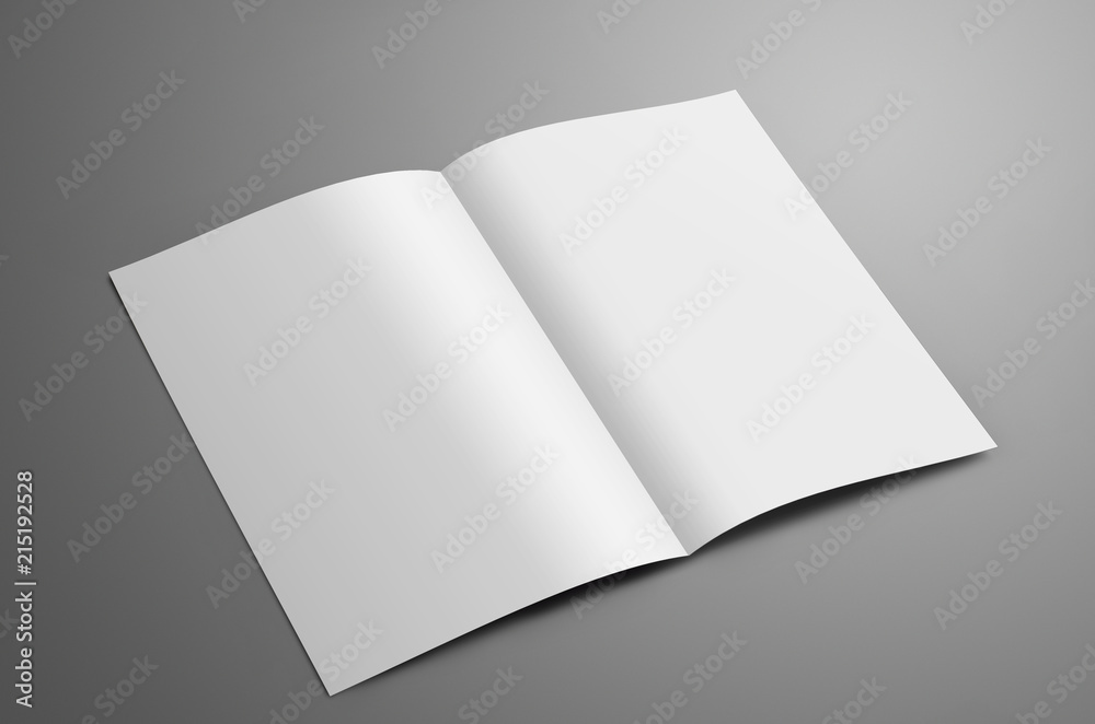 Poster universal blank one a4, (a5) bi-fold brochure with shadows isolated on gray background