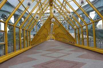 viaduct yellow bridge overlap in the form of a tunnel