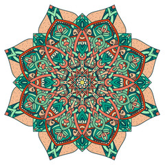 Vector round circle decorative element. Mandala style, flower inspired.	