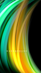 Fluid colors abstract background, twisted liquid design on black, colorful marble or plastic wave texture backdrop, multicolored template for business or technology presentation or web brochure cover