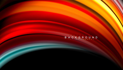 Fluid colors abstract background, twisted liquid design on black, colorful marble or plastic wave texture backdrop, multicolored template for business or technology presentation or web brochure cover
