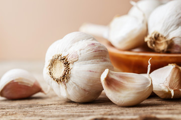 Garlic on wooden table