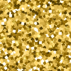 Glitter seamless texture. Adorable gold particles. Endless pattern made of sparkling squares. Amusin