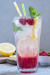 Raspberry lemonade. Iced summer drink.
