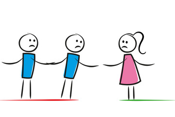 Zwei Männer helfen einer Frau