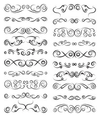 Set of decorative borders. Dividers for calligraphy graphic design, postcard, menu, wedding invitation, romantic style. Black elements on white background. Vector illustration.