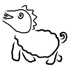 Funny children's drawing, a little merry dinosaur