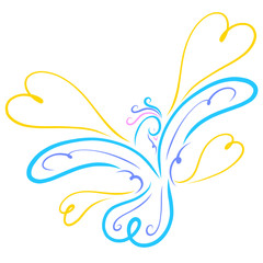 A flying magic beautiful bird and hearts