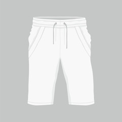 Front views of Men's white sport shorts on white background