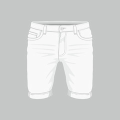 Front views of Men's white denim shorts on white background