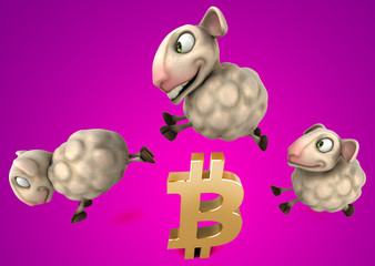 Sheep and bitcoin - 3D Illustration