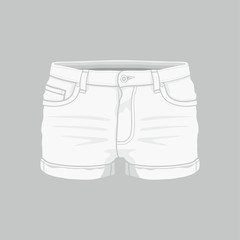 Front views of women's white denim shorts on white background