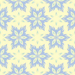 Fototapeta na wymiar Floral seamless background. Blue and green flower pattern on beige backdrop