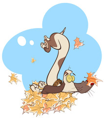  Illustration Funny Dog Playing in Leaves 