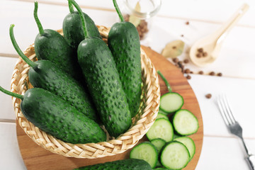 Cucumber on wooden background