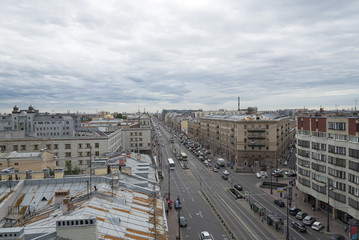 View of St. Petersburg, roofs and streets on a summer day.